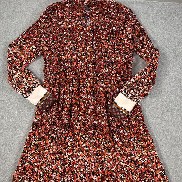 Marie Oliver Catie Midi Dress Size Small Silk Floral Long Sleeve High Neck Pleat - Picture 12 of 13